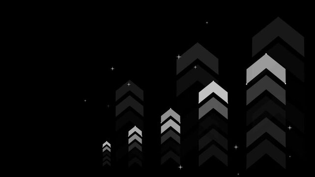 Stylized upward chevron bars background animation, forming ascending column chart shapes with small glowing stars