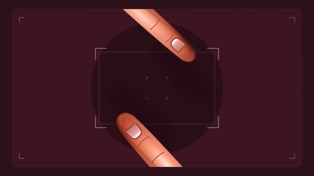 3D animated fingers performing pinch zoom gesture on digital interface for technology and mobile application concepts.