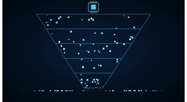 Digital sales funnel animation with data processing animation