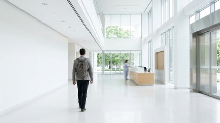 Fototapeta premium Modern Minimalist Hallway with Large Windows and Empty Reception Area