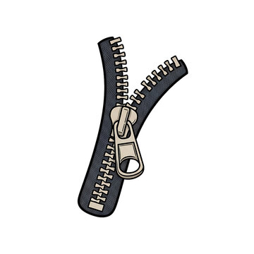 Illustration Of A Partially Open Metal Zipper Isolated On A Plain Background In Cartoon Style