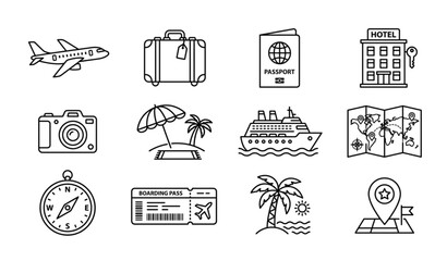 Vacation and tourism travel transport icon set vector illustration © Rasadul