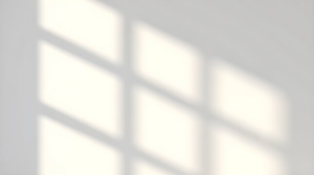 Minimalist window shadow on white wall, soft natural light overlay for product presentation, clean interior architectural shadow background