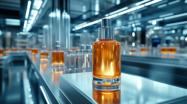 Perfume bottles on the production line