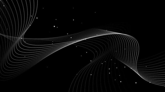 Abstract background with flowing dotted wave lines and bokeh particles animation