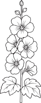 Hollyhock Flower Line Art Illustration Printable Botanical Coloring Page Outline