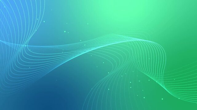 Abstract background with flowing dotted wave lines and bokeh particles animation