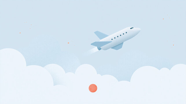 A small airplane is flying high above soft white clouds in a pale blue sky during a clear day