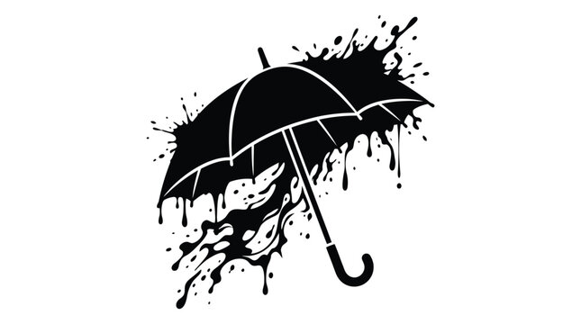 Black umbrella silhouette with ink splash effect on a white background