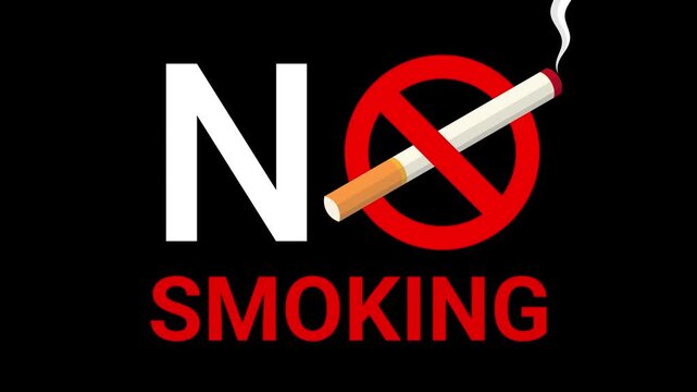 Animated no smoking area sign showing a crossed out cigarette icon on chroma key green screen background, 4k loopable video.