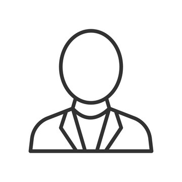 Simple line icon of a person wearing a suit jacket, representing a professional, businessman, or user profile avatar, editable stroke