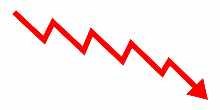 Red jagged arrow pointing down on a white background