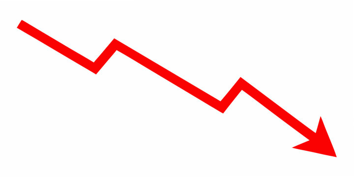 Red jagged arrow pointing down on a white background