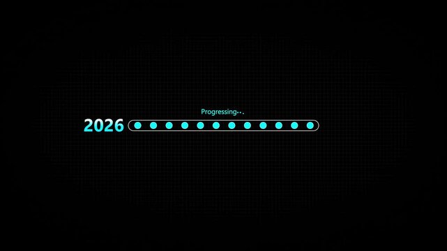 Businessman touching digital progress bar from 2026 to 2027 symbolizing future planning, strategic transition, innovation, and growth with focus on leadership, success,4k animation on black background