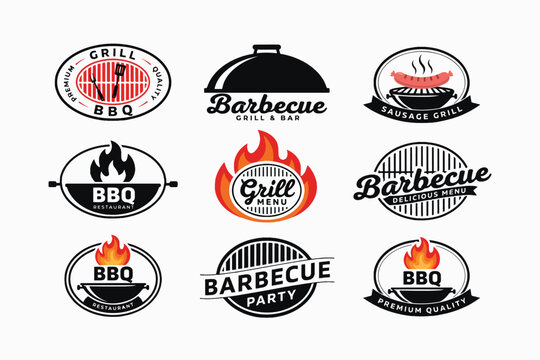 BBQ, Barbecue, Grill Logos, Icons, Vector Labels
