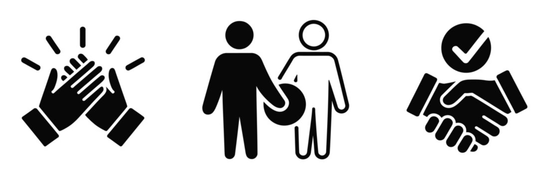 Clapping hands team partnership and handshake agreement icons set vector illustration isolated on white background corporate business collaboration elements