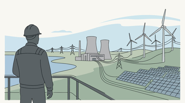 Engineer observing power generation site.