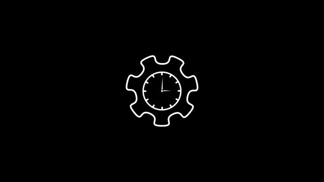 Time management animation icon. Motion video of clock with gear. Hour, minute, second, timer, countdown, watch, stopwatch, cog, cogwheel animated icon symbol