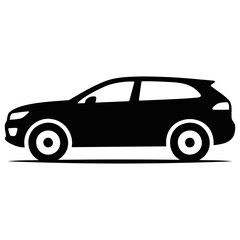 Naklejka premium A sleek and modern black compact SUV car depicted in a clean, minimalist side view line art illustration, featuring smooth curves and a stylish design.
