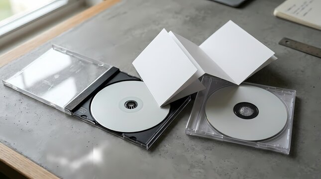 Blank CD DVD Cases Mockup with Discs on Gray Desk - Branding Template