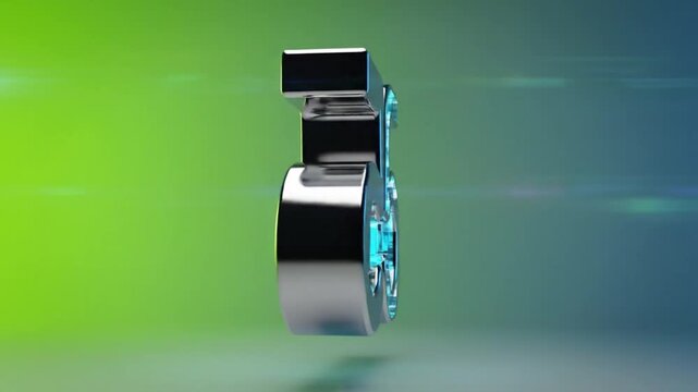 Abstract 3D Rendered B5 Logo Design with Silver Metallic Finish and Turquoise Crystal Inlays Rotating on Gradient Background