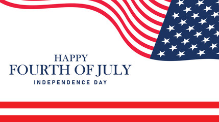 Fototapeta premium Happy 4th of July greeting Card with usa waving flag background illustration for banner, poster, feed, Happy Independence Day