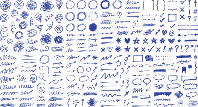 Big Hand Drawn Blue Doodle Annotation Symbol Vector Collection