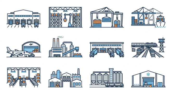 Illustrations of Various Industrial and Logistics Facilities