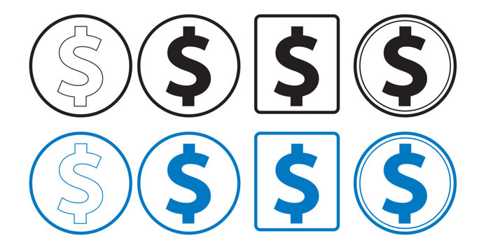 Minimalist Dollar Sign Icon Set with Circle and Square Frames