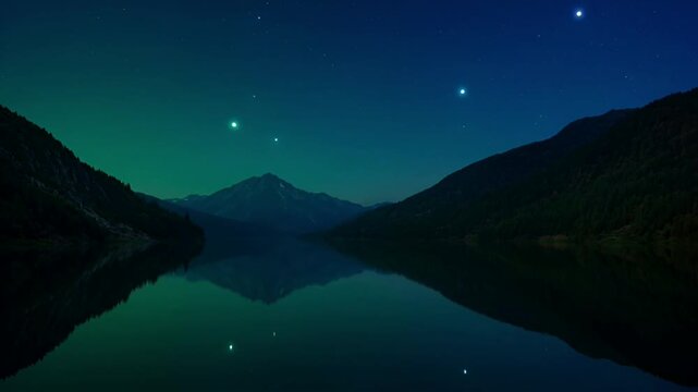 Night Sky Over Mountain Lake.