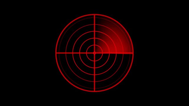 radar screen showing a sweeping sector of the Earth against a animated black background. animation