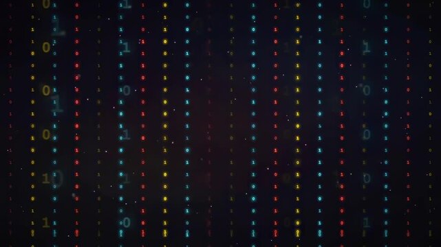 Abstract Digital Binary Code Rain Falling on Dark Background for Technology and Data Concepts