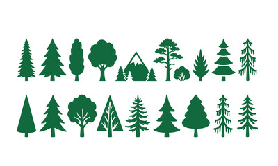 Obraz premium Forest Tree, Pine Tree & Nature Silhouette Icons Collection