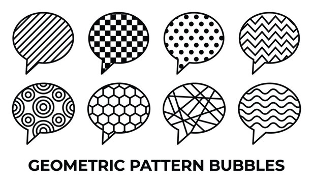 Geometric pattern speech bubbles vector set with different line styles and textures.
