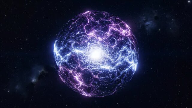 Abstract energy ball with electric plasma arcs in deep space background
