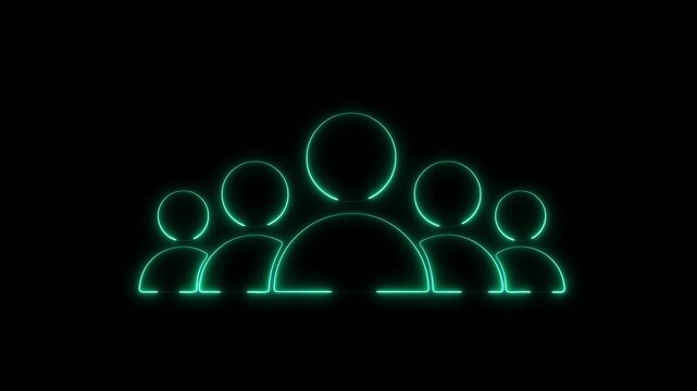 Group of five people icon isolated animation . neon man group animation. Community icon,Business and team work icon animation . group people animated on transparent background.