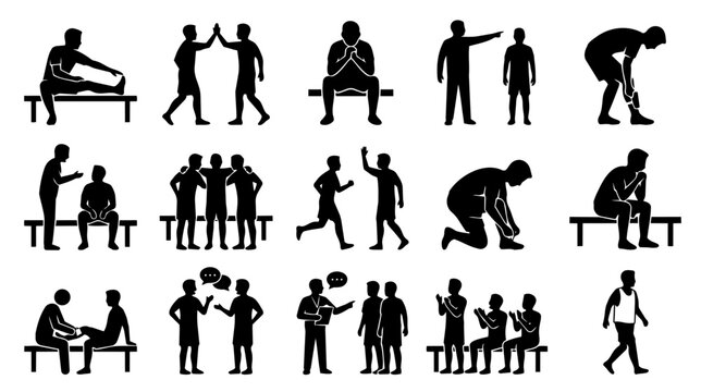 Human Activity Silhouettes Collection - Sports, Social Interaction, Daily Life Vector Icons