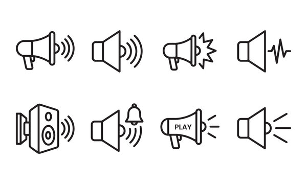 Speaker and Audio Volume Icons Set with Sound Control Symbols