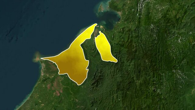 Brunei Map Highlight Animation with Geographic Borders and National Territory.
Brunei National Boundary Map Animation in Southeast Asia.
