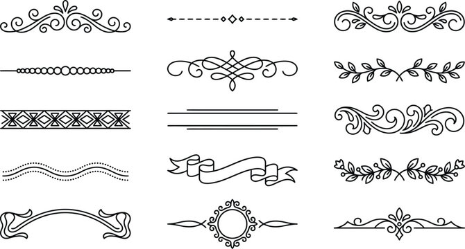 Decorative dividers and borders vector set elegant calligraphic flourishes, floral ornaments, line separators
