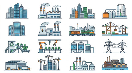 Fototapeta premium Illustrations of Various Industrial and Urban Scenes