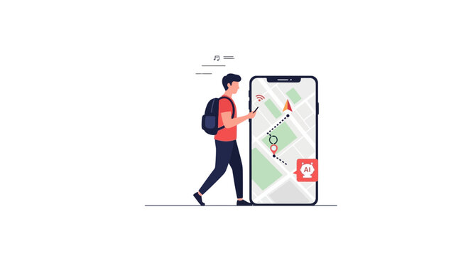 Man using smartphone navigation app for travel and exploration