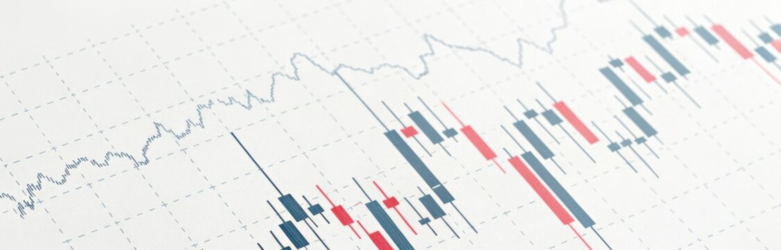 Stock market volatility investor fear index chart with red and blue candlestick graph showing financial data trends and market analysis