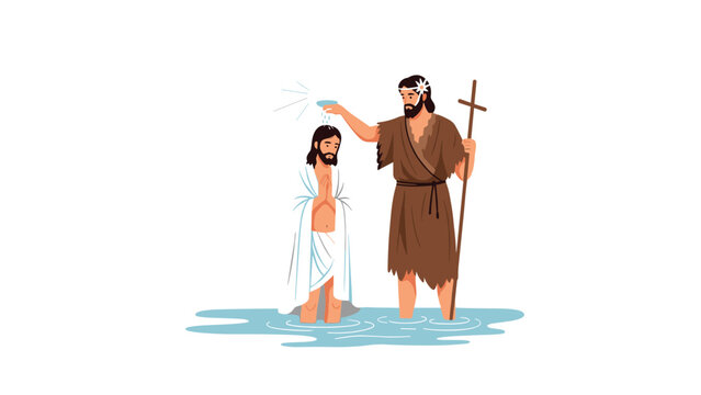 Biblical illustration of John the Baptist baptizing Jesus Christ in the river Jordan in a peaceful spiritual scene.