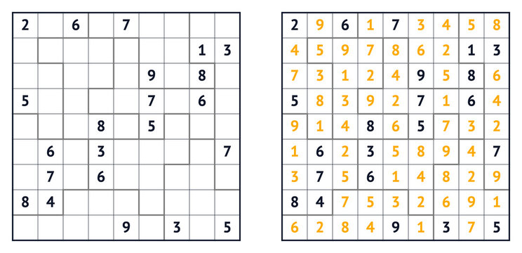 Sudoku puzzle grid with solved and unsolved sections displayed  