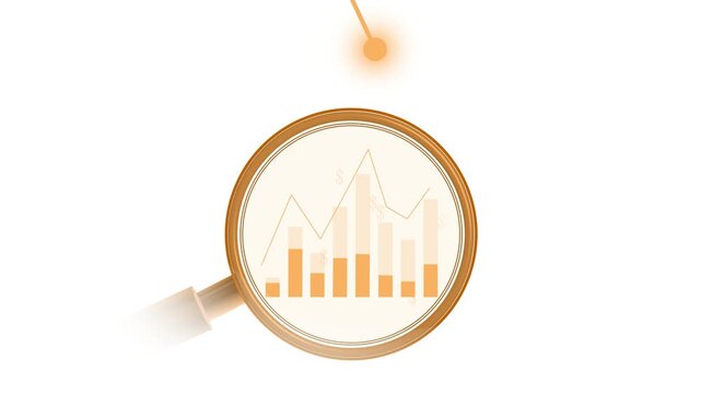 Magnified financial chart analysis animation on white background