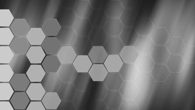 Abstract hexagonal tech background animation, Hexagonal pattern over diagonal light streaks, modern technology background