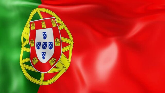 Portugal National Flag Waving in Wind on Black Background