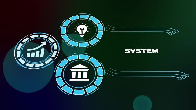 System concept with integrated business technologies, performance analytics monitoring and modern enterprise visualization design.