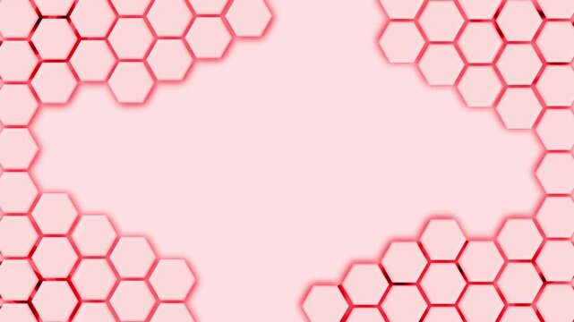 Hexagon corner frame tech background animation, Clustered gray 3D hexagon tiles at corners